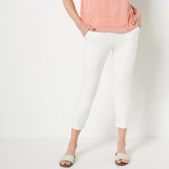 Belly by Kim Gravel Petite Ponte Ankle Pants with Back Zip - Cream (4P) a470745 - Picture 1 of 2